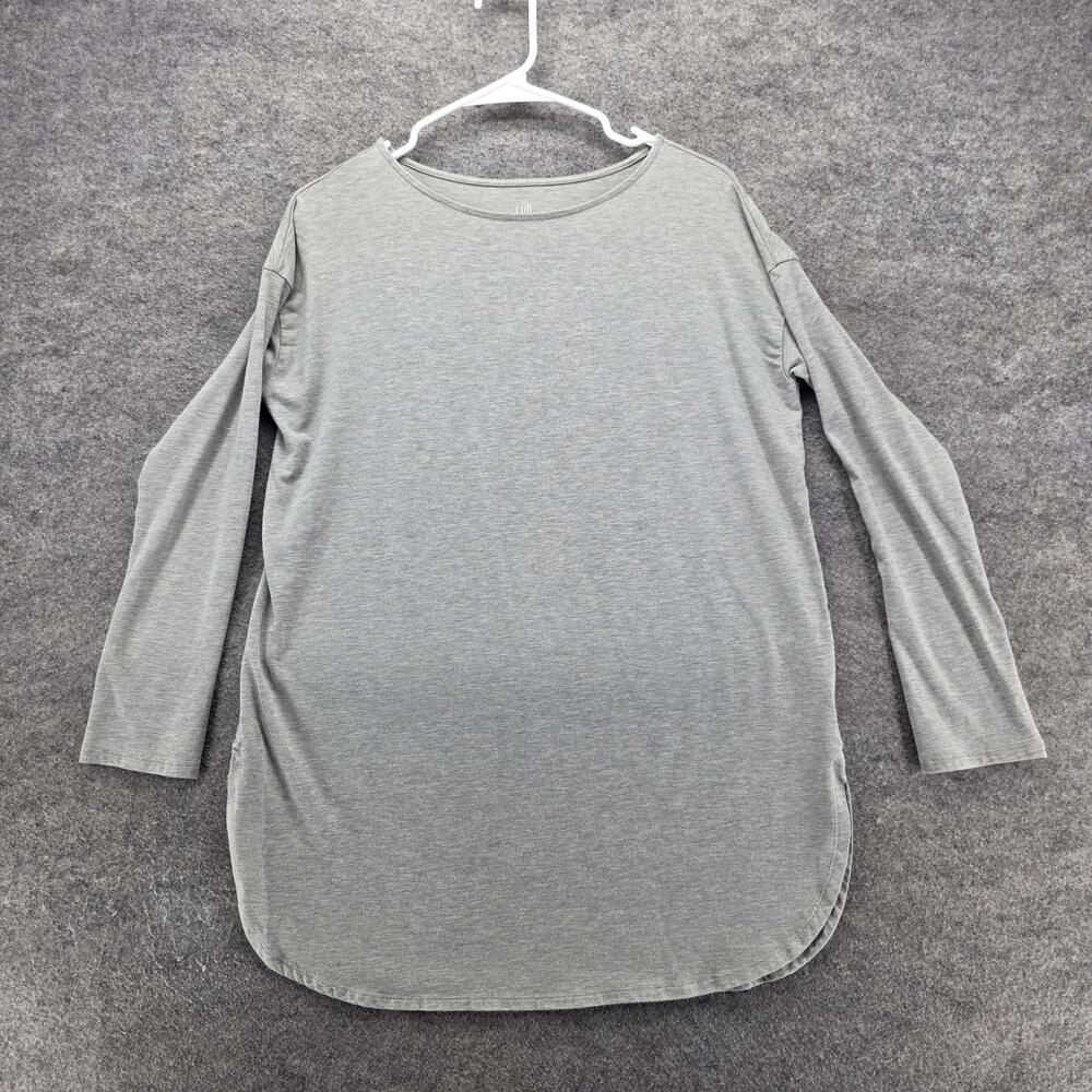 J. Jill Shirt Womens Small Gray Luxe Supima Tunic Long Sleeve Curved Hem Stretch